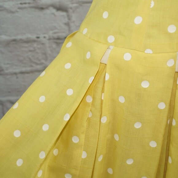 Vintage 50s Yellow Polkadot Pleated Swing Dress - Picture 2 of 13